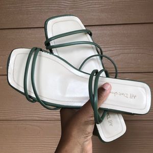 Olive Green Block Heeled Sandals